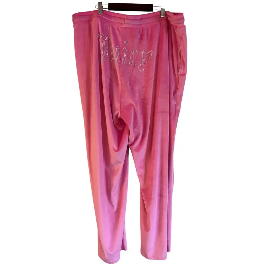Juicy Couture Womens Velour Pink Track Pants Bling Y2K Size 2X Sleepwear